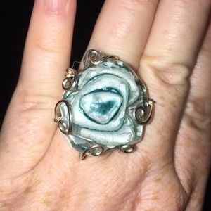 Teal/White Silver ring